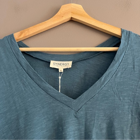 Synergy Organic Clothing Top Short Sleeve Tie Knot Detail Teal Sz XL * Hole - Picture 3 of 11